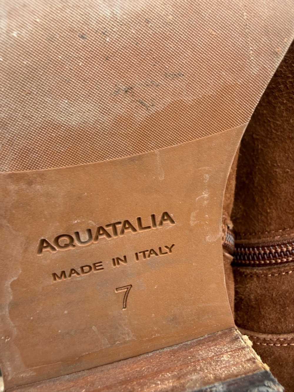 Aquatalia Women’s Brown Leather Sock Ankle Boot Side Zip Almond Toe Size 7 - Picture 12 of 15